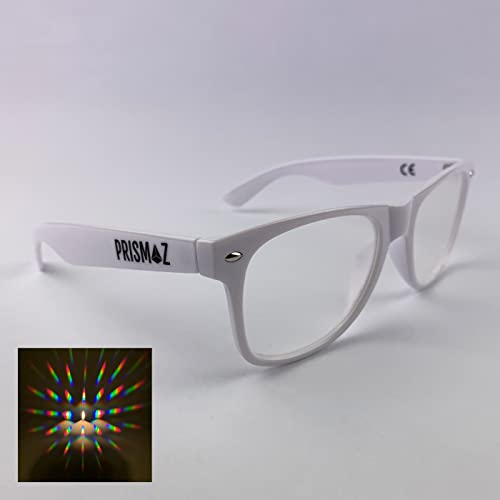 PRISMAZ Beugungsbrille Für Fantastische Regenbogen Kaleidoskop Effekte - Festival Rave Feuerwerk Party Accessoire (Weiß)