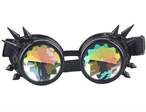 shoperama Steampunk Goggles mit Spikes und Prisma Kaleidoskop Brille Burning Man Dornen, Farbe:Schwarz mit Spikes