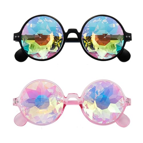 ERFGT 2 Stück Kaleidoskop Sonnenbrille, Rave Brille Prisma, Brille Mit Steampunk Kaleidoskop, Regenbogen Festivals Rave Brille, für LED-Lichtshows, Musikfestivals, Osterpartys, Rave-Partys