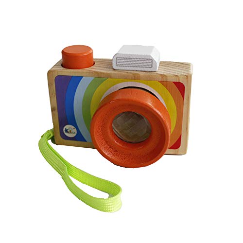 Oostifun Gobus Cartoon Mini Holz Kamera Spielzeug mit Multi-Prisma Kaleidoskop Bilder Objektiv Tragbare Kamera für Kinder Kleinkinder (Tragen in der Hand)