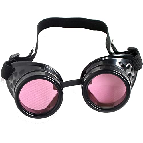 XINQIK Brille Steampunk Brille Damen Retro Gothic Brille Rave Party Deko Brille Party-Kopfbedeckungen, Brillen und Accessoires(Pink)