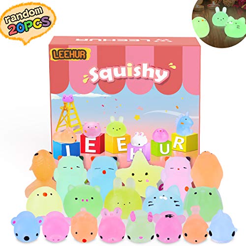 Squishy Kawaii Set 20 Stück Mochi Mini Squeeze Spielzeug Squishies Mesh Ball Anti Stress Spielzeug Party Geschenke Dekoration für Jungen und Mädchen, Leuchtend Squeeze 20pcs(Zufälliger Stil und Farbe)