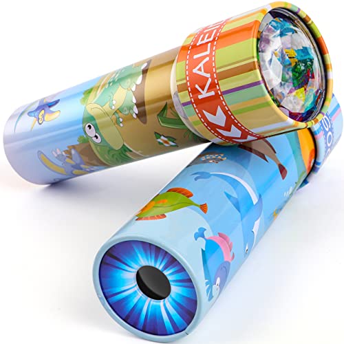 iKeelo Klassisches Kaleidoskope aus Zinn, 2er Pack Kaleidoskop Kinder Lernspielzeug mit Metallgehäuse, Geburtstagsgeschenk für Jungen und Mädchen (Wasser Welt + Dino Welt)